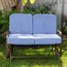 Latitude Run® Outdoor Gliding Metal Bench w/ Cushions in Blue | 38 H x 46.5 W x 29 D in | Wayfair E4BDE0140E8C40CE83B955561F458E33