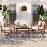 Sand & Stable™ Theodore 4 Piece Teak Sofa Seating Group w/ Cushions Wood/Natural Hardwoods in Blue/Brown/White | Outdoor Furniture | Wayfair