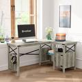 Steelside™ Koopman L-Shaped Home Office Computer Desk w/ Storage Cabinet, Farmhouse Office Table for Writing Study in White | Wayfair