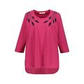 Ulla Popken Womenswear Plus Size Curvy Oversize Eco Cotton Grain Embroidery Round Neck Tee Magenta Pink 50+ 795869528-50+