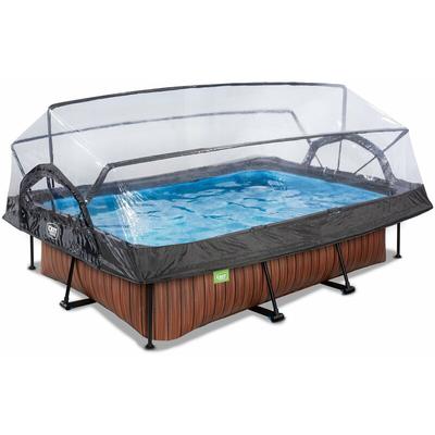 Exit Toys - exit Wood Pool 220x150x65cm mit Filterpumpe und Abdeckung - braun