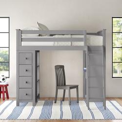 Gannon Twin 4 Drawer Solid Wood Loft Bed w/ Bookcase by Viv + Rae™ kids Wood in Gray | 68.5 H x 59.5 W x 81.5 D in | Wayfair