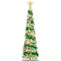 TURNMEON 5Ft Pop Up Christmas Tinsel Tree Decoration with Timer 50 Color Lights,Pre-lit Christmas Tree Decoration with Ball Ornaments Battery Operated Xmas Indoor Home Decor(Gold Green)