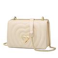 FOXER Women Leather Crossbody Bag Small Handbag Purse Quilted Bag With Metal Chain Strap, Beige, Middle