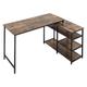 Bureau d'angle design industriel 3 étagères aspect bois métal noir