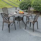 Canora Grey Nesma Indoor & Outdoor Bronze Dinning Set 4 Chairs w/ 1 Table Bistro Patio Cast Aluminum. Wicker/Rattan in Brown | Wayfair