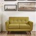 George Oliver Janos 50.8" Linen Square Arm Loveseat Wood/Linen in Green/Brown | 32.3 H x 50.8 W x 28.7 D in | Wayfair