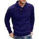 FUERI Mens Shawl Collar Jumper Fine Knit Cotton Pullover Lightweight Slim Fit Sweater Knitwear Winter Outwear Top, Blue, XXL