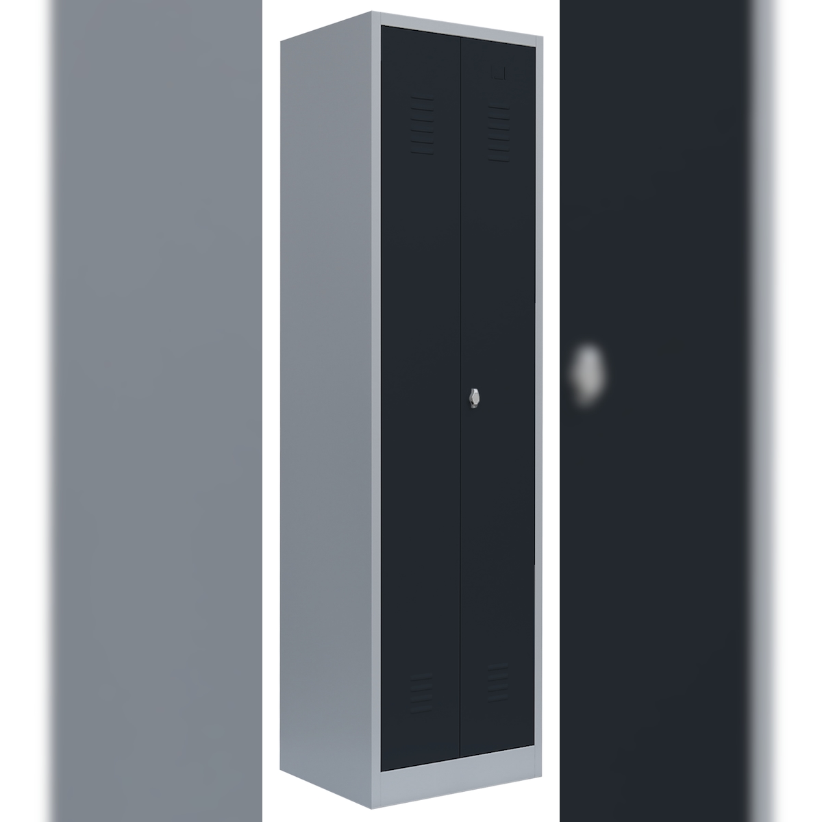 Lüllmann® Garderobenschrank, 2 Abteile mittig schließend, 1800 x 600 x 500 mm, lichtgrau/anthrazit Image