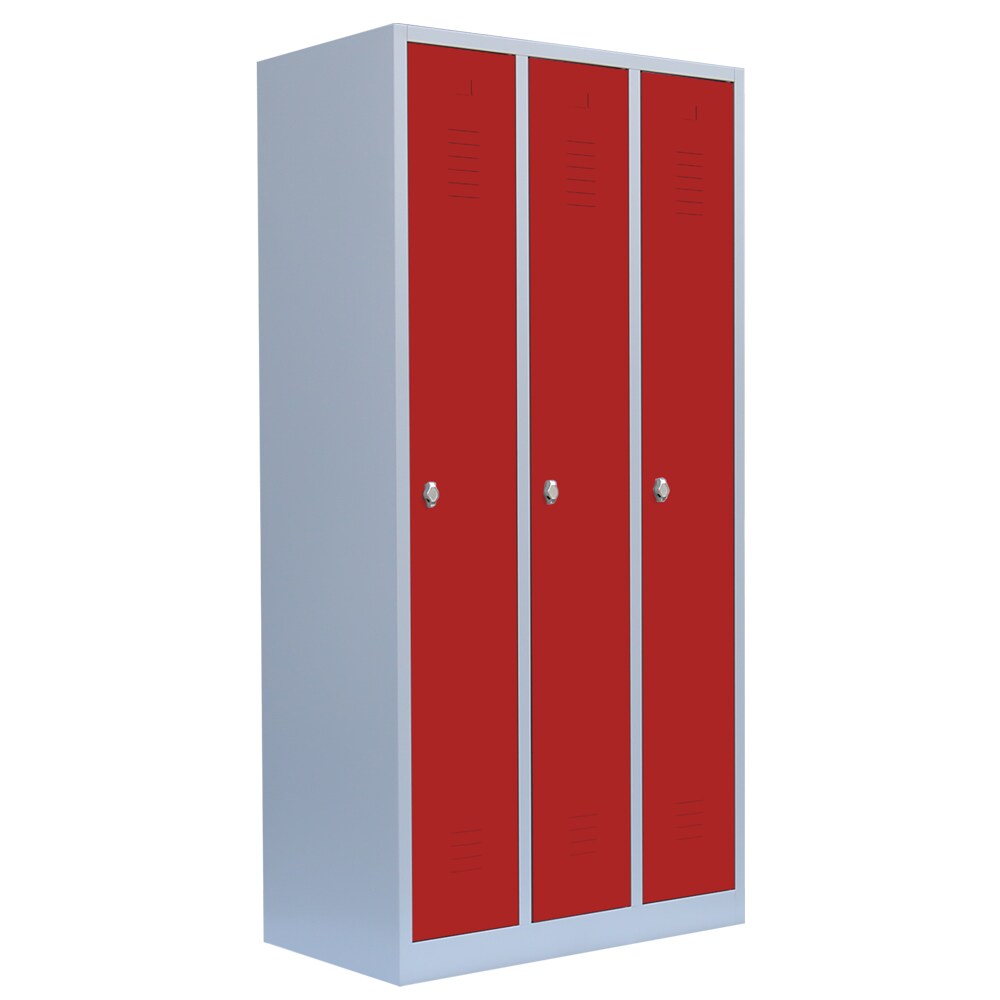 Lüllmann® Garderobenschrank, 3 Abteile, 1800 x 885 x 500 mm, lichtgrau/feuerrot Image