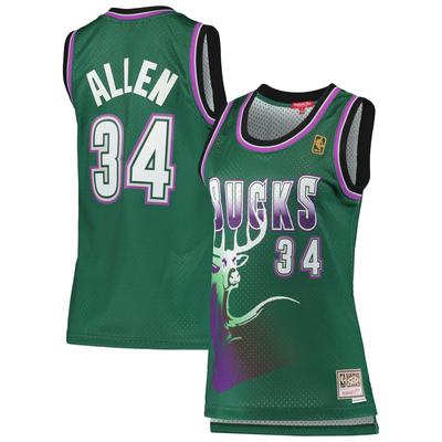 Grünes Mitchell & Ness Ray Allen Milwaukee Bucks 1996/97 Hardwood Classics Swingman-Trikot für Damen Image