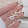 Boucle d'oreille en cristal de perle asymétrique pour femme petit ours mignon or véritable 14