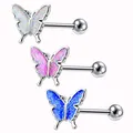 Starbeauty – Piercing langue papillon arc-en-ciel paillettes 14G anneaux de langue barres