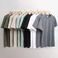RapWeight-T-shirt à col rond en coton brossé au carbone pour hommes t-shirts rétro simples
