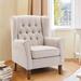 Accent Chair - Mercer41 Button-Tufted Small Wingback Accent Chair w/ Rolled Arm & Thick Padded Cushion Polyester in White/Brown | Wayfair