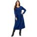 Plus Size Women's 21-Button Velour Dress by Woman Within in Bright Cobalt Floral Paisley (Size 18/20)