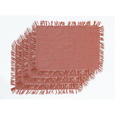 HOMESPUN FRINGED Placemats 4 PK13X19 by LINTEX LINENS in Red