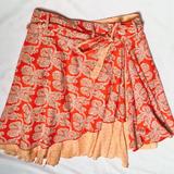 Free People Skirts | Free People Indian Floral Print Boho Wrap Skirt S | Color: Pink/Red | Size: S