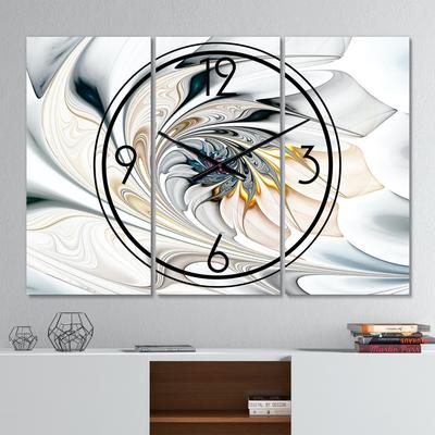 White Stained Glass Floral Art Modern Multipanel Wall Clock by Designart in White