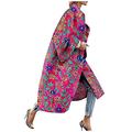 Women Long Trench Coat Cardigans Vintage Printed Pocket Long Sleeve Baggy Jacket Outerwear Plus Size Loose Fit Overcoat for Women Festival Clothes Hot Pink
