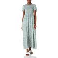 Amazon Brand - find. Women's Summer Casual Floral Print Party Maxi Dresses Short Sleeve Super Long Tiered Dress Green-White