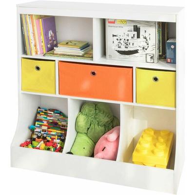 KMB26-W Kinder Bücherregal Kinderregal mit 5 Ablagefächern und 3 Stoffboxen Spielzeugregal