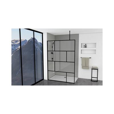 Duschwand, schwarz 140 x 195 cm - inkl. Deckenhalterung - Begehbare Dusche - Walk-In 