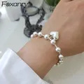 FOXANRY Timbre Bracelet Chaîne de Perles Accessoires À La Mode Doux Lisse AMOUR Coeur Fête