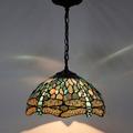 Canora Grey Turrella Tiffany Light Fixture Sea Stained Glass Dragonfly Hanging Lamp Wide 12 Inch Height 32 Inch Glass in Blue | Wayfair
