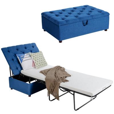 Costway Folding Ottoman Sleeper Bed with Mattress for Guest Bed and Office Nap-Blue