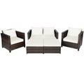 Costway 5 Pieces Patio Cushioned Rattan Furniture Set-White