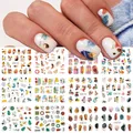 12pc Abstrait Été Waterdecal Ongles Curseur Sexy Dame Visage Lignes Feuilles Autocollants Pour