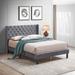 Merax Queen Upholstered Panel Bed Frame with Diamond Tufted and Nailhead Trim Wingback Headboard