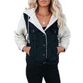 Dokotoo Womens Denim Fleece Jacket with Hood Winter Button Down Hooded Coat with Pockets Black Size 10 12