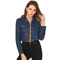 Allegra K Women's Moto Jacket Cropped Faux Suede Notched Collar Pockets Button Down Biker Crop Jackets Navy Blue 12