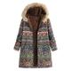 KUDICO Womens Winter Coat Jackets Warm Velvet Thicken Oversize Outwear Vintage Ethnic Style Print Zip Hooded Overcoats(Green,L