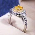 Huretailers-Bague de mariage en pierre jaune absorbe ouissante plaqué argent micro pavé