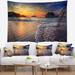 East Urban Home Polyester Seashore Sandy Beach w/ Rush Waves Tapestry w/ Hanging Accessories Included Polyester in Black | 50 H x 60 W in | Wayfair