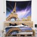 East Urban Home Polyester Cityscape Beautiful View of Eiffel Tower Under Purple Sky Tapestry w/ Hanging Accessories Included Metal | Wayfair