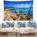 East Urban Home Polyester Beach Coastline Panorama Tapestry w/ Hanging Accessories Included Polyester in Blue/Gray | 50 H x 60 W in | Wayfair