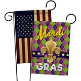 Breeze Decor Mardi Gras Fleur De Lys 2-Sided Polyester 18 x 13 in. Garden Flag in Green/Pink | 18.5 H x 13 W in | Wayfair