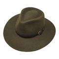 Borges & Scott Premium Alpaca Lewis - Wide Brim Fedora Hat - Alpaca Wool Felt - Water Resistant - Leather Band - Moss Green 54cm