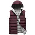 Mens Body Warmers Gilet，Men Winter Gilet，Autumn and winter detachable hat vest, men's casual men's cotton vest-wine red_L