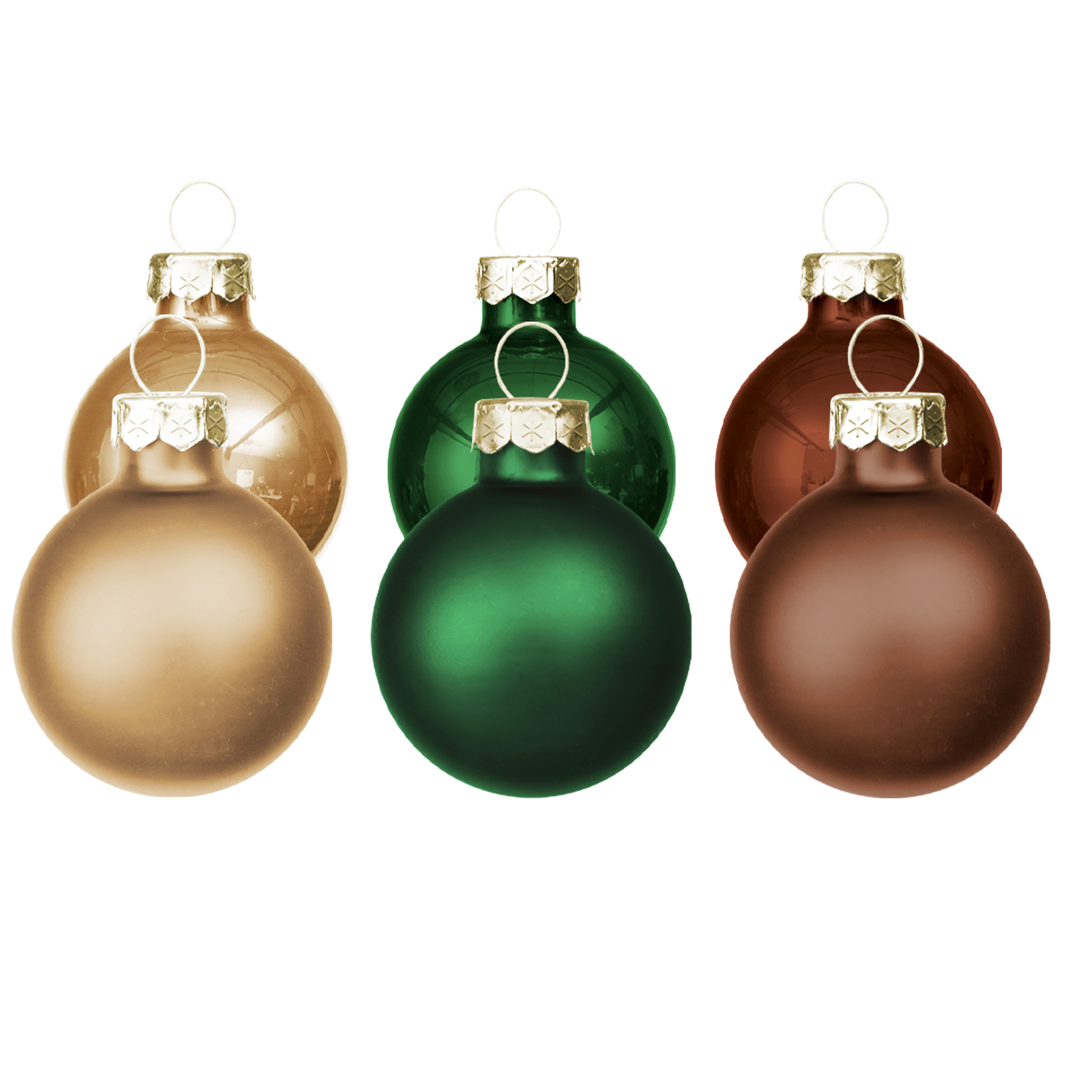 Boules de Noël en verre, vert/marron/caramel, 6 cm Ø, 12 pièces