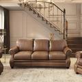 "Sunset Trading Charleston 86"" Wide Top Grain Leather Sofa | Chestnut Brown 3 Seater Rolled Arm Couch with Nailheads - Sunset Trading SU-CR2130-86-300LF"