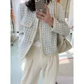 Veste Vintage en Tweed pour Femmes Vêtements à Carreaux de Qualité Supérieure Petit Parfum