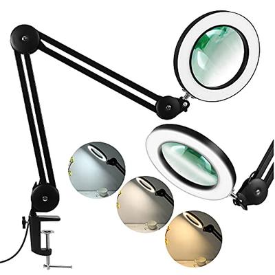 Magnifying Desk Lamp with Clamp 3 Color Modes Swivel Arm Magnifying Lamp  with Light for Crafts 