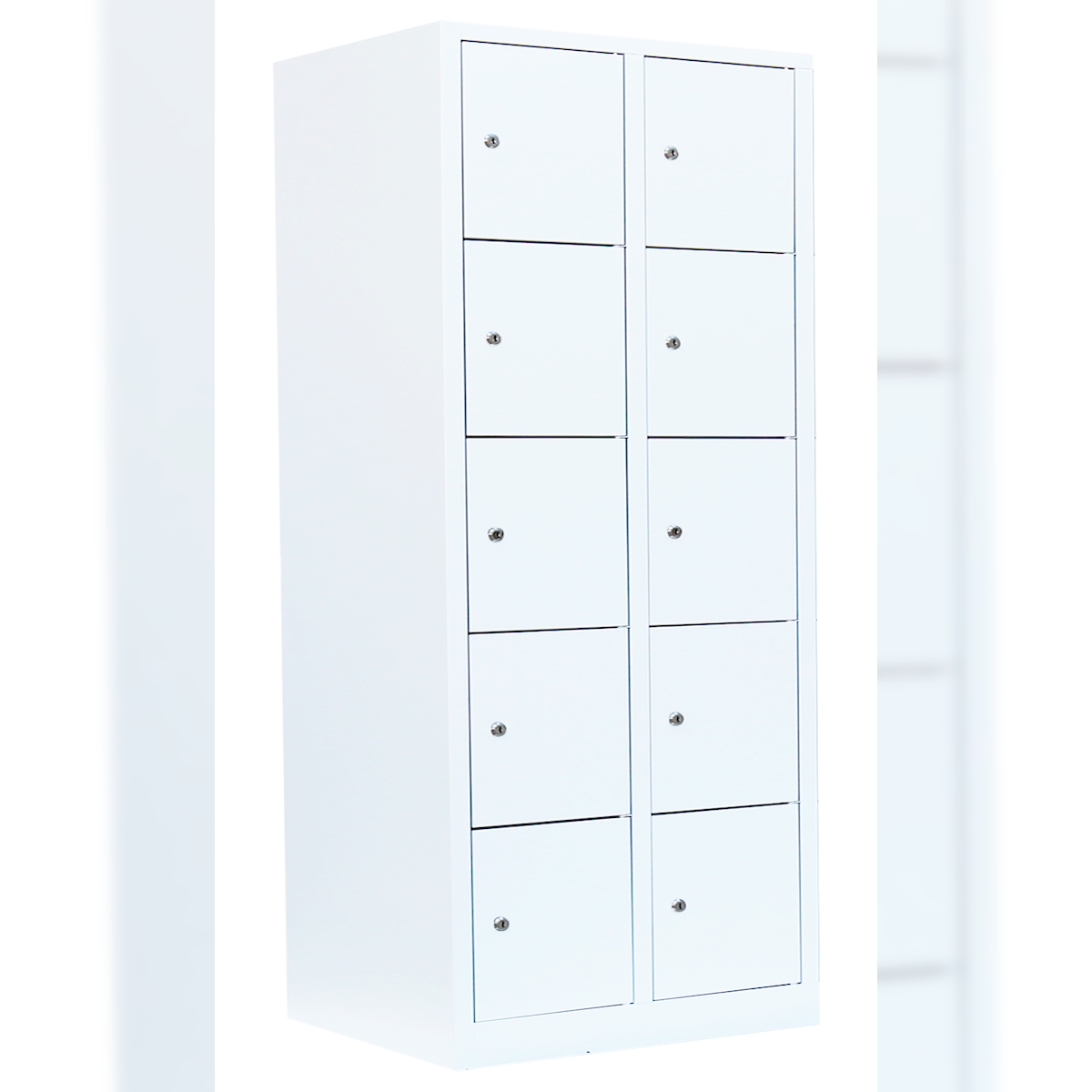 Lüllmann® Schließfachschrank, 2 Abteile, 10 Fächer, 1800 x 800 x 500 mm, signalweiß Image