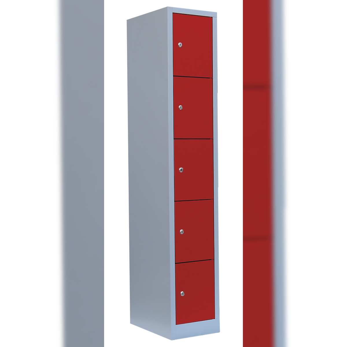 Lüllmann® Schließfachschrank, 1 Abteil, 5 Fächer, 1800 x 315 x 500 mm, lichtgrau/feuerrot Image