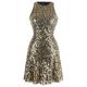 Angel-fashions Women's Halter Sleeveless Sequin Short Bodycon Cocktail Dress - gold - Small